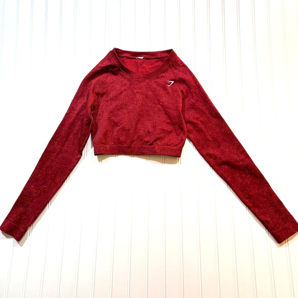 Gymshark Vital Seamless Marled Long Sleeve Crop Top Red Maroon Compression S